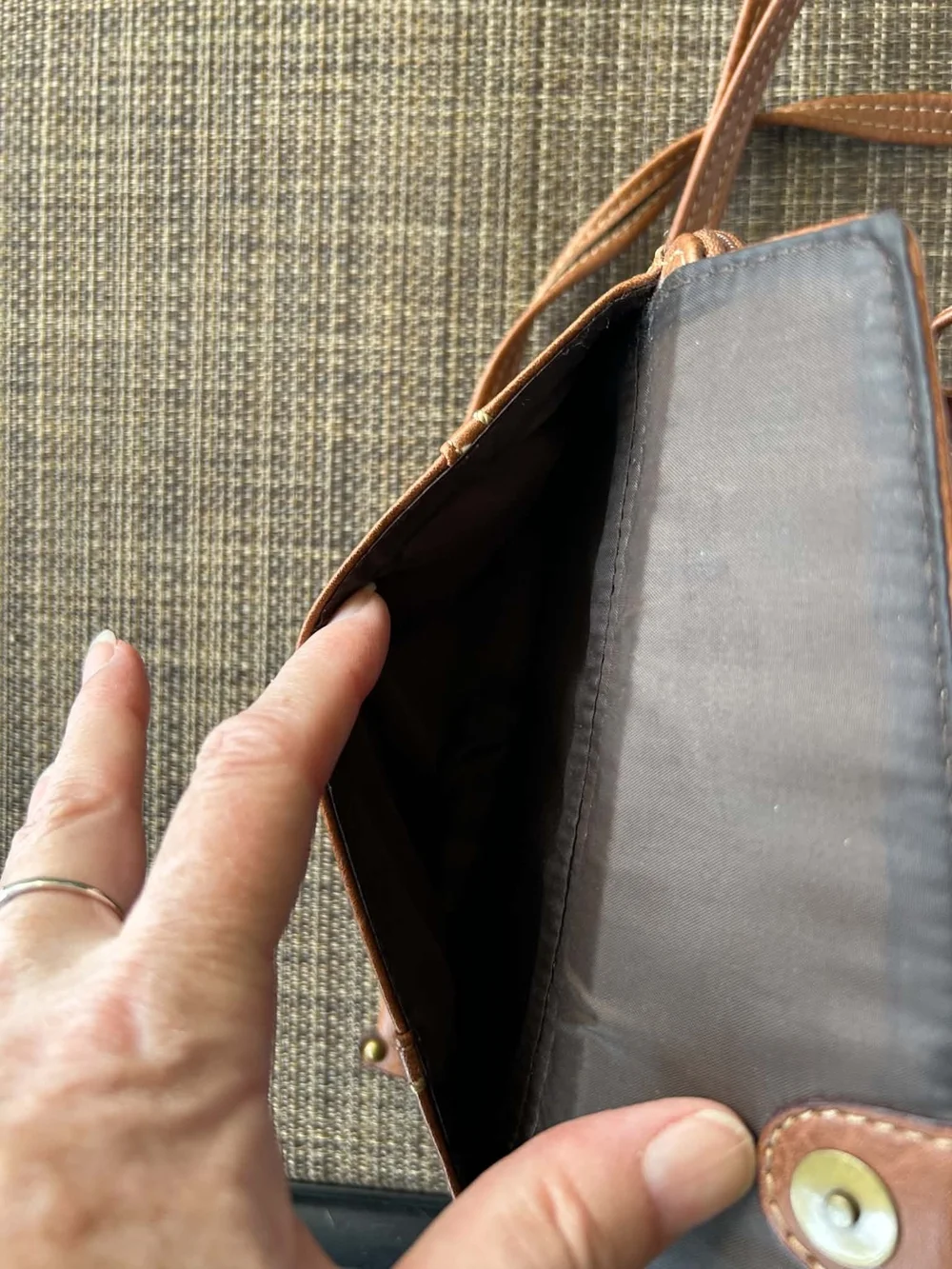 b.o.c. Tan Vinyl Crossbody Phone Bag with Front Flap